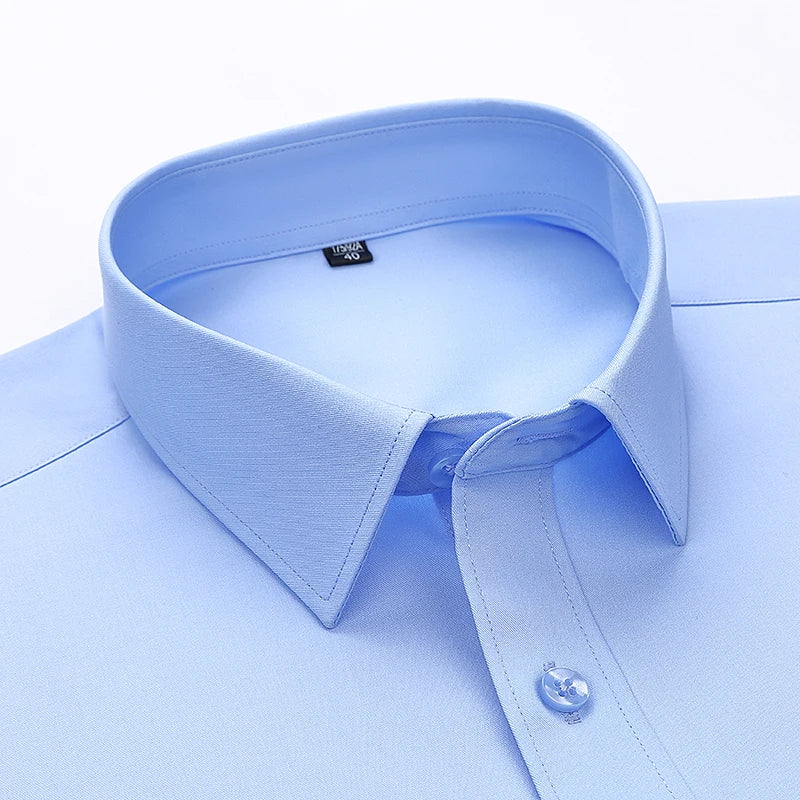 8XL Superfine Denier Bamboo Fiber Micro Elastic Formal Shirts for Men Plus Large Size Casual Slim Fit Long Sleeve Shirts for Men