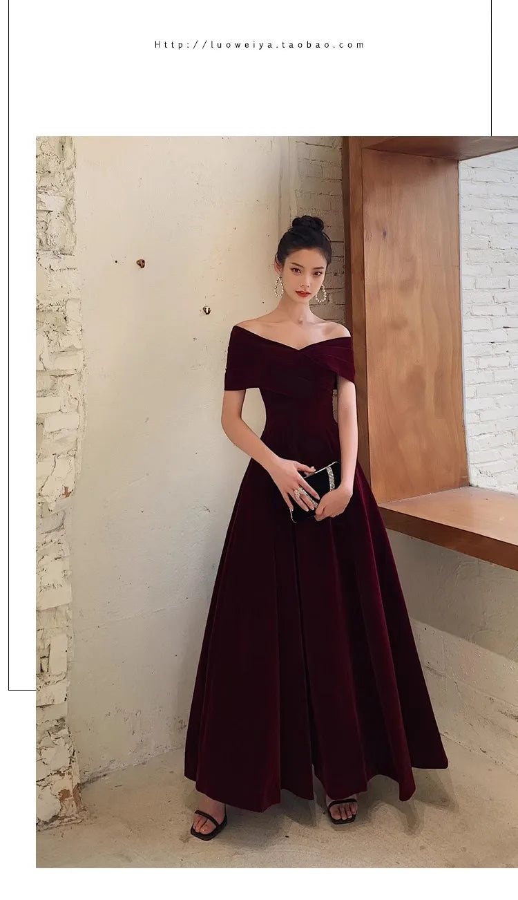 Mauroicardi Spring Long Luxury Elegant Chic Black Soft Velvet Evening Party Wedding Dresses for Women Off Shoulder Maxi Clothes