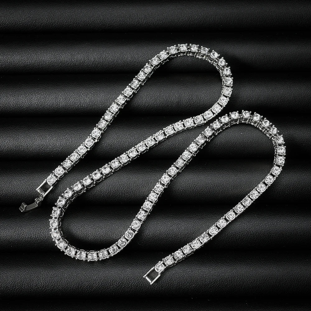 Hip Hop 5MM Tennis Chain Iced Out Bracelet Necklace Men Fashion Silver Color Tennis Jewelry Chains Women 20inch Choker Punk Gift