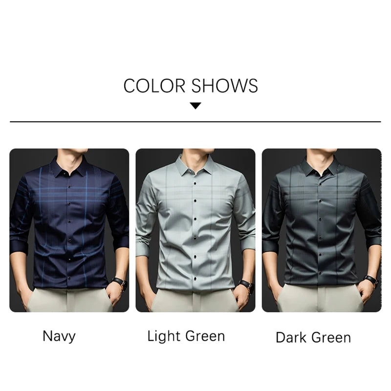 BROWON Formal Shirt Men 2025 Autumn New Long Sleeve Male Shirt Fashion Business Mulberry Silk Striped Shirts for Man Wear