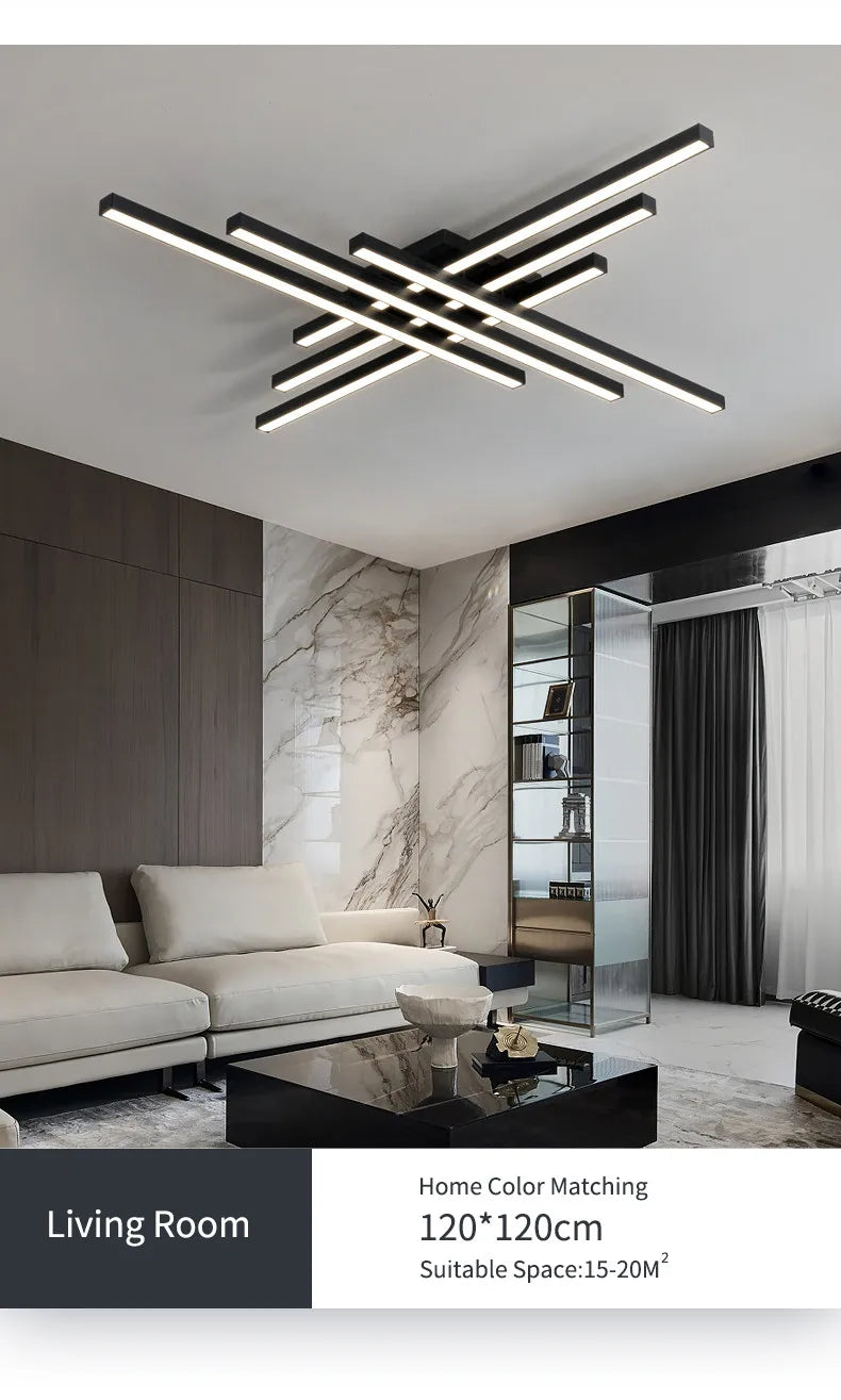 Black chandelier square bedroom lamps living room lamp led ceiling lamp Nordic minimalist creative led ceiling lamp strip lights