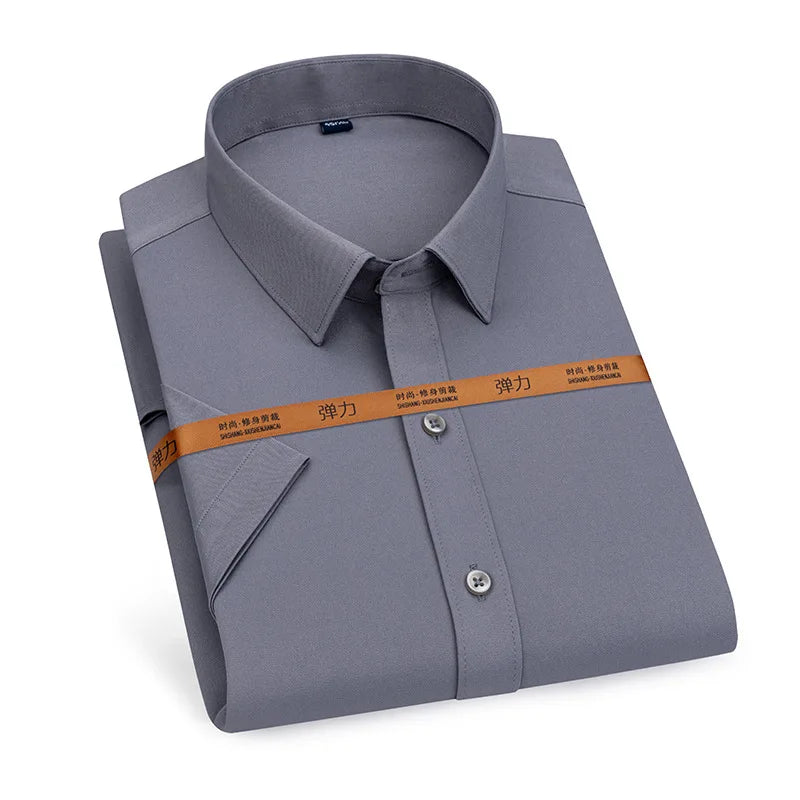 Men's short-sleeved shirt Business casual tooling solid color high-quality non-ironing slim fashion trend top shirt white shirt