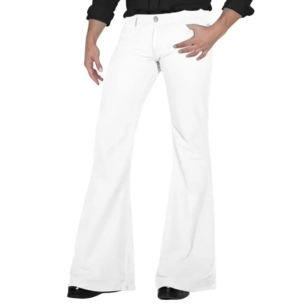 Fashion Men's Retro Flare Pants Solid Color Mid-Rise Trousers Casual Classic 70s Men Bell Bottom Zipper Fly Long Trousers