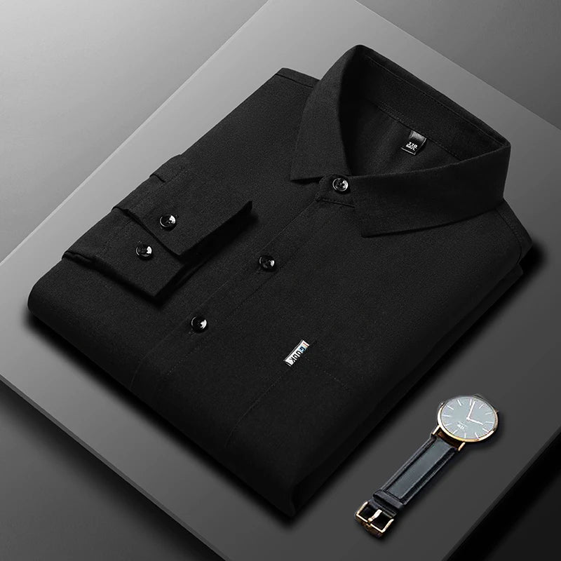 New Men's Business Casual Long Sleeved Printed Shirt with Wrinkle Resistance No Ironing Comfortable All Season Versatile Top
