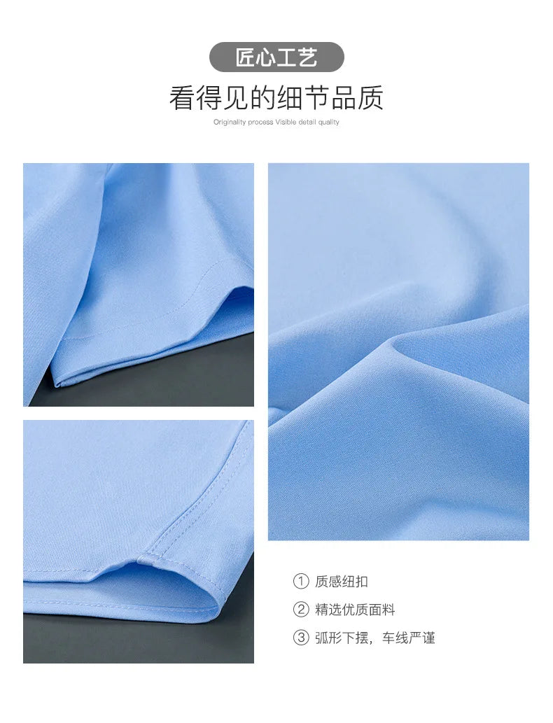 Men's short-sleeved shirt Business casual tooling solid color high-quality non-ironing slim fashion trend top shirt white shirt