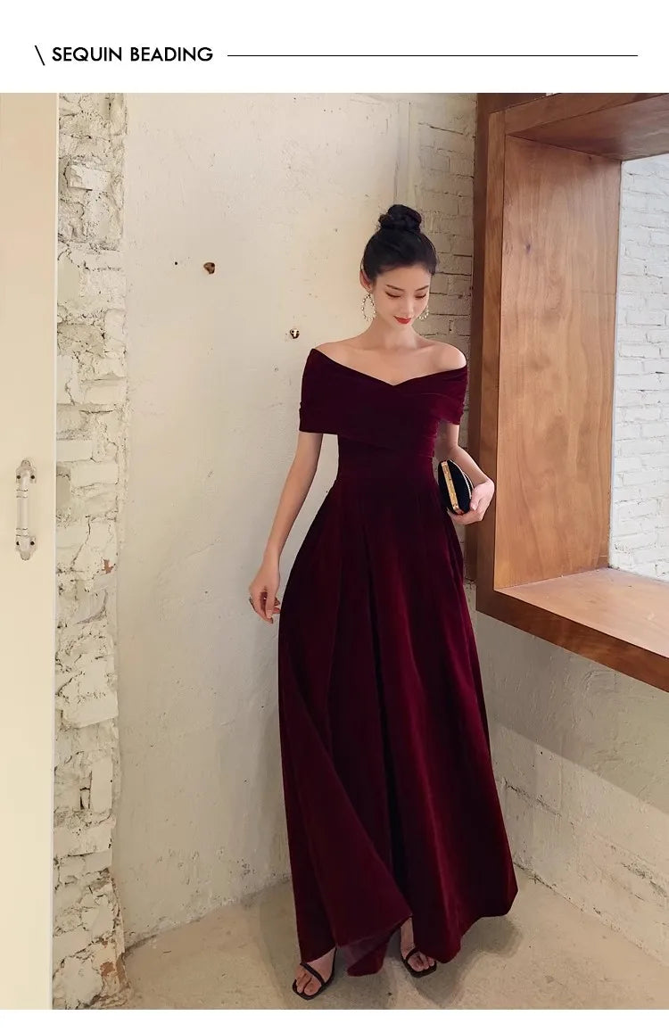 Mauroicardi Spring Long Luxury Elegant Chic Black Soft Velvet Evening Party Wedding Dresses for Women Off Shoulder Maxi Clothes