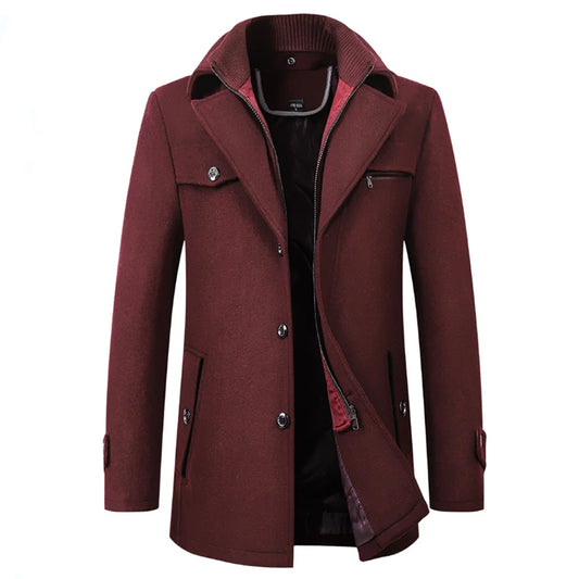 Men's Autumn Winter Fashion High-End Atmosphere Long Thickened Wool Overcoat Middle-Aged Men's Stylish Woolen Coat