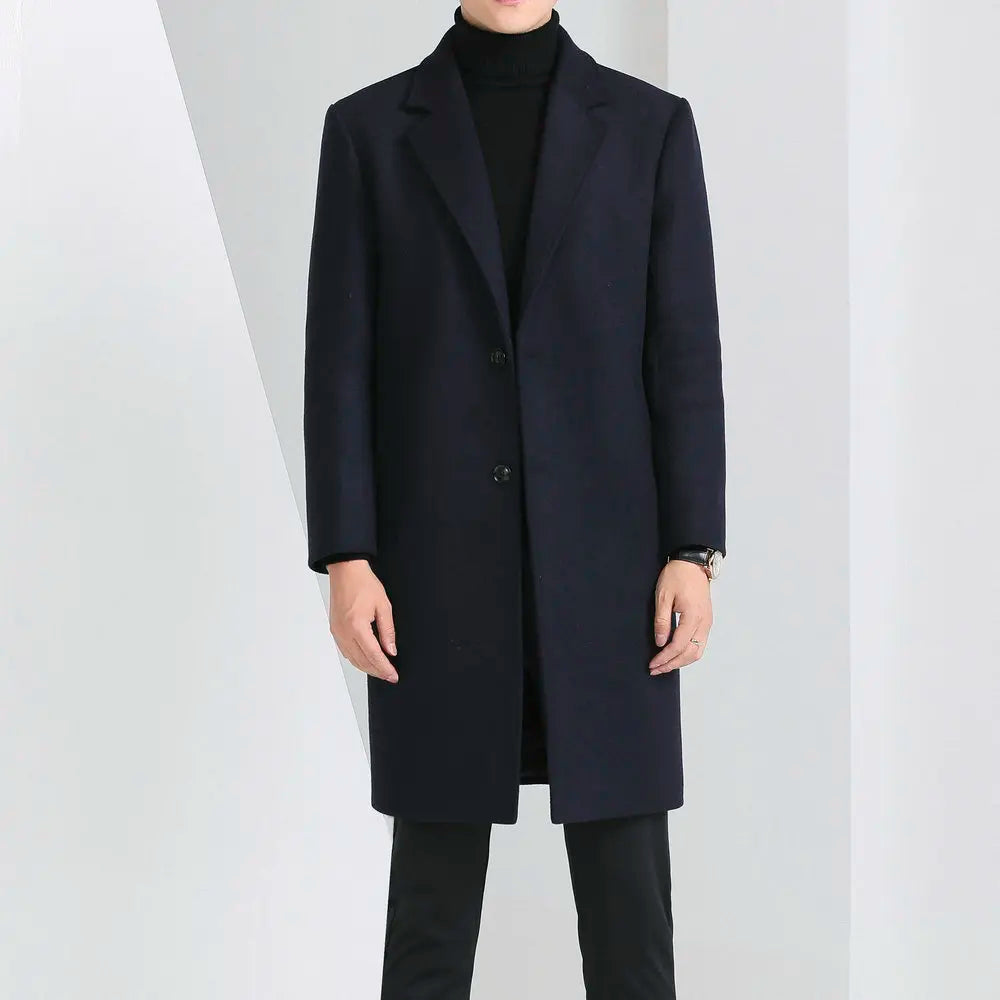 Winter Autumn Men's Timeless Woolen Overcoat Grey Navy Black Burgundy Notched Collar Design Cashmere Coat Plus Size Menswear