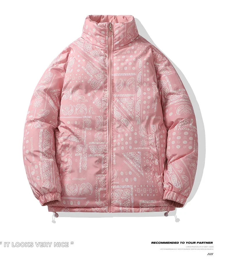 Double-Sided Wear Thickened Cotton Jacket for Men Women Stand Collar Warm Casual Loose Fit Winter Couple Windproof Bread Jacket