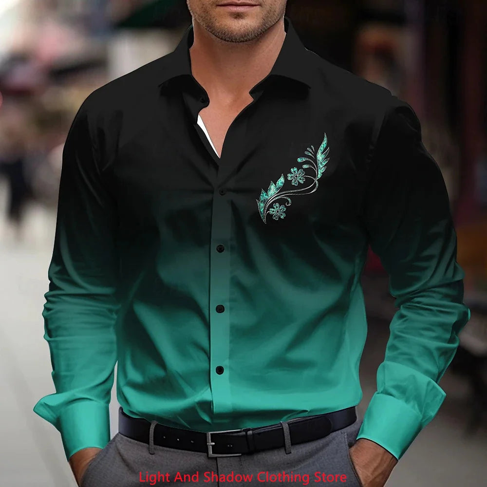 Men's Business Casual Shirt Fashionable Luxury Comfortable Fabric Printed Shirt Long Sleeve Collar Button Party Shirt XS-6XL