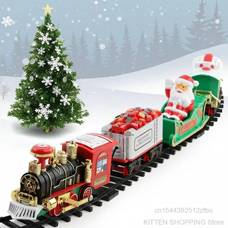 Electric Operate Railway Train with Music, Railway Car Toys, Christmas Tree Decoration Track Train Toys, Kids Christmas Gifts