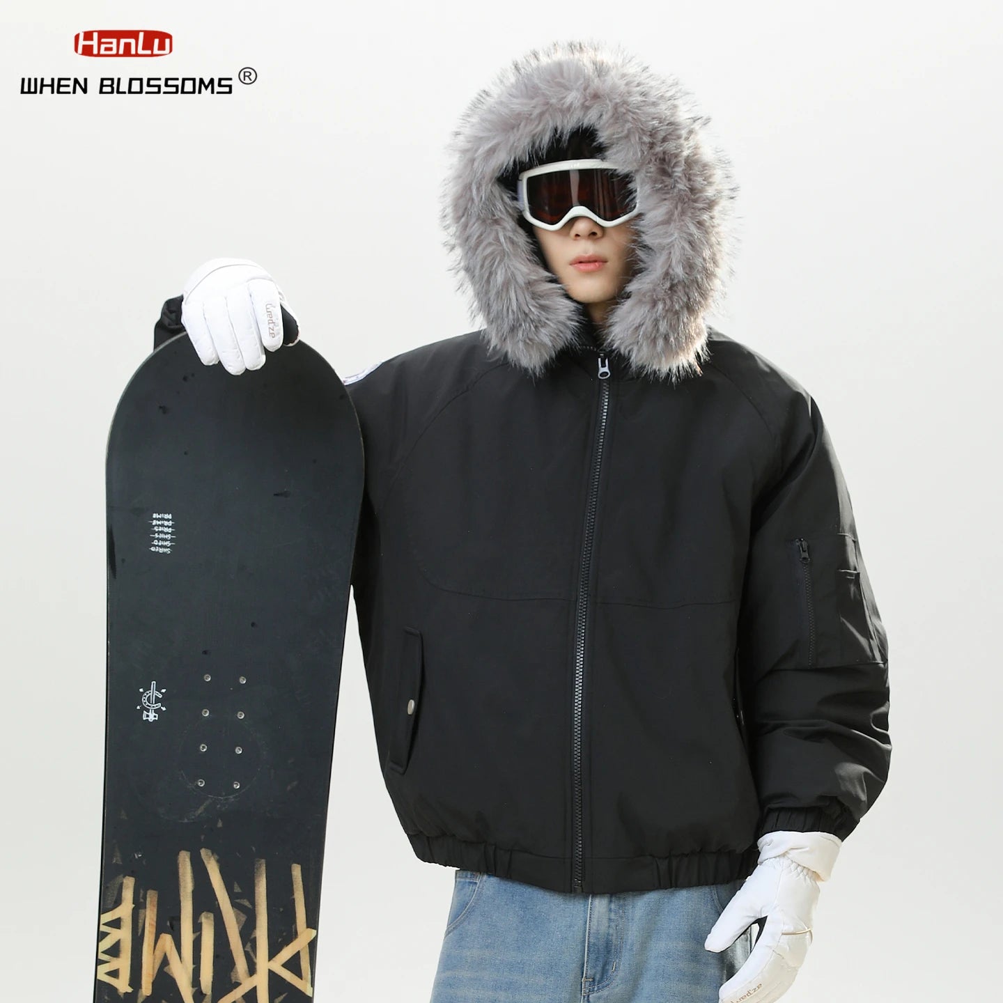 HANGRY 2025 Men's Detachable Fur Hood Parka Short Box Quilted Jacket Water-Resistant Workwear Winter Coat Thermal Insulated