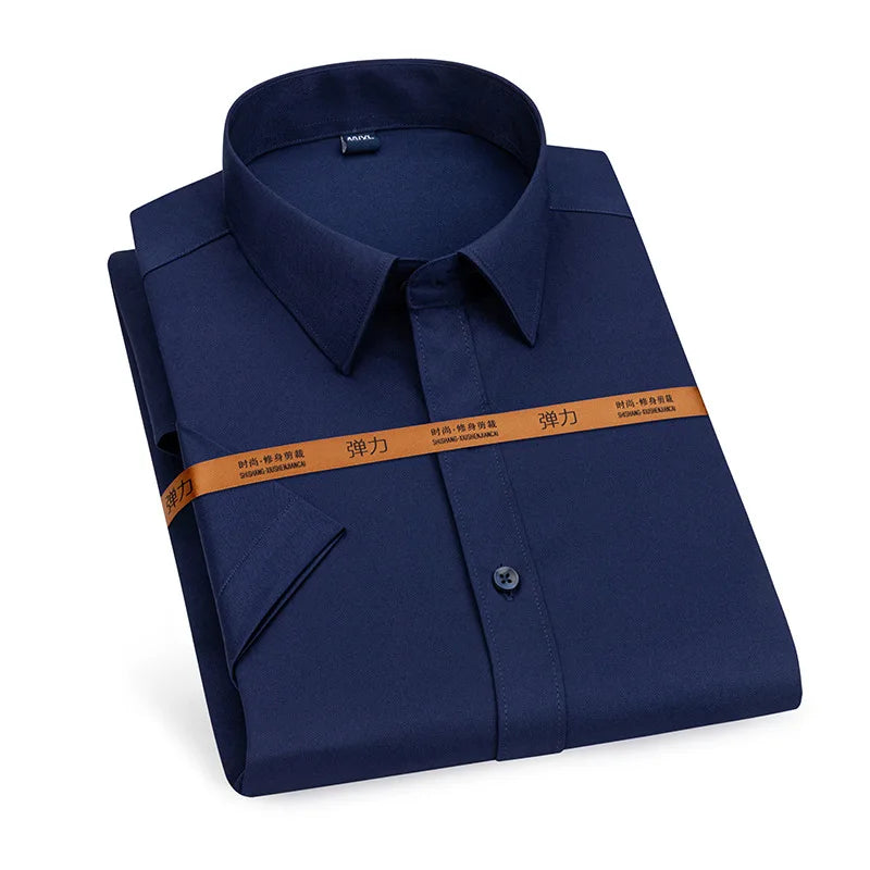 Men's short-sleeved shirt Business casual tooling solid color high-quality non-ironing slim fashion trend top shirt white shirt