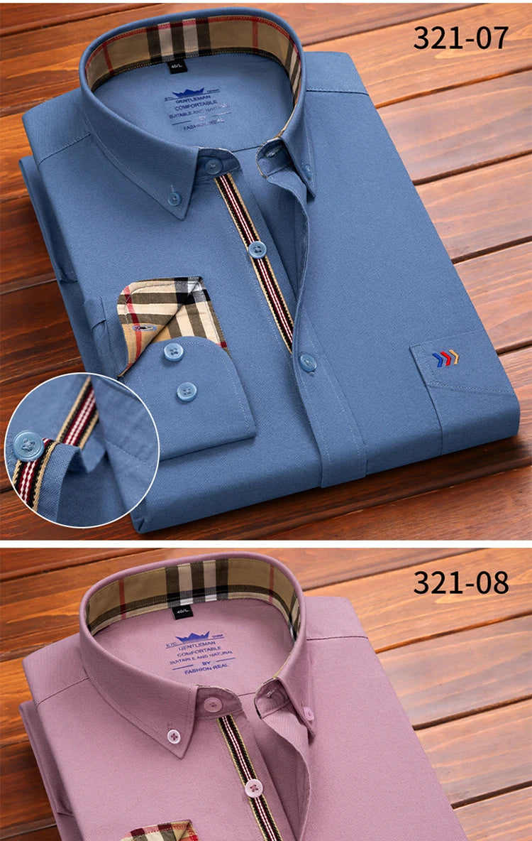 New in shirt 100%cotton oxford long-sleeve shirts for men slim fit formal plain shirt hight qulity plaid soft office clothes