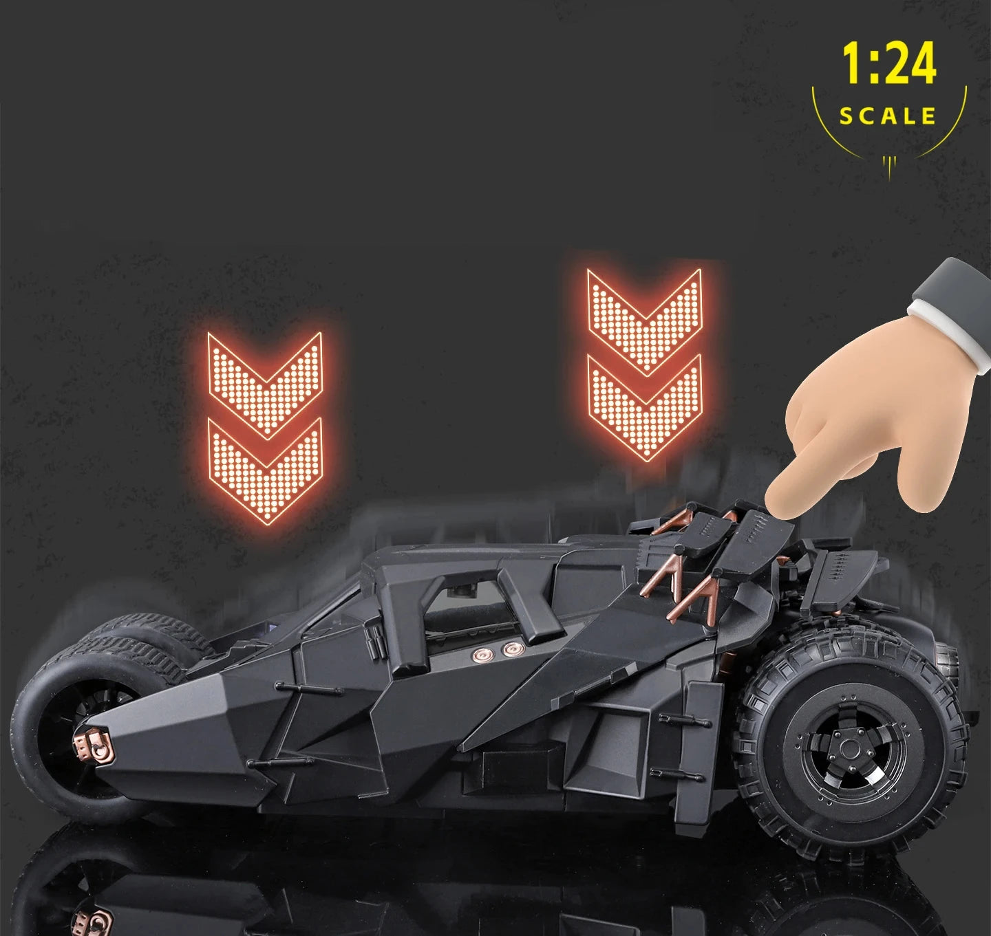 1/24 Classic Movie Car 2008 Batmobile Concept Bat Sports Car Model Metal Racing Car Vehicles Model Sound and Light Kids Toy Gift