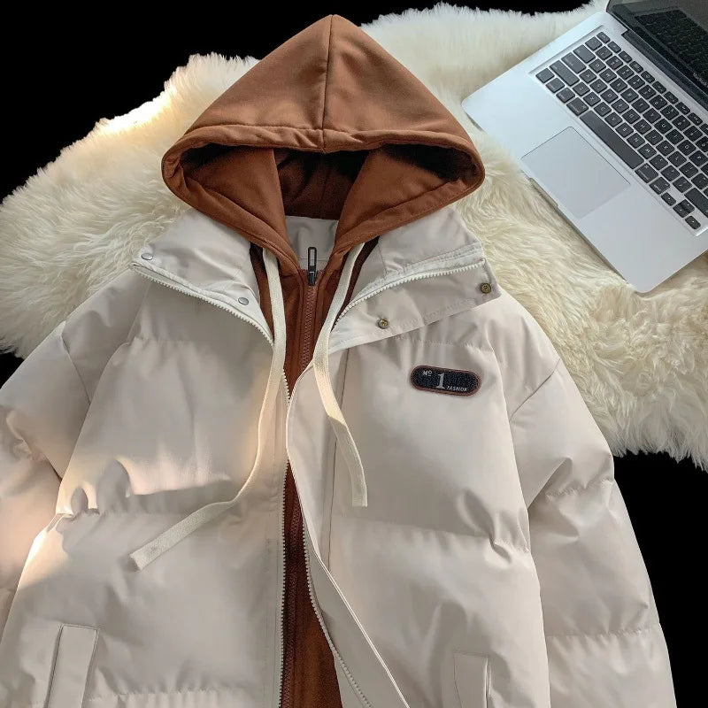 Winter New Fashion Splicing Hooded Fake Two-piece Design Sense Bread Clothes Women Y2K New Korean Version Thick Warm Coats