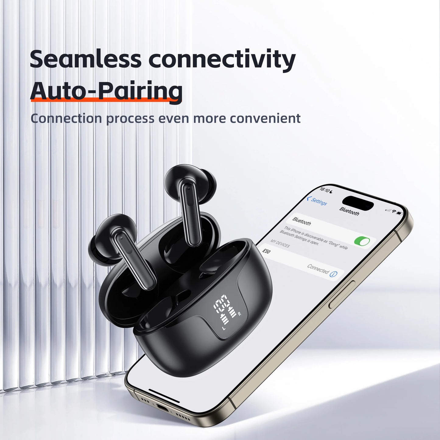 QERE-E60 Wireless Headphones, TWS Bluetooth 5.3,HD Microphone,HIFI Earphones,13mm Driver,Touch control,With displ, ANC Call, New