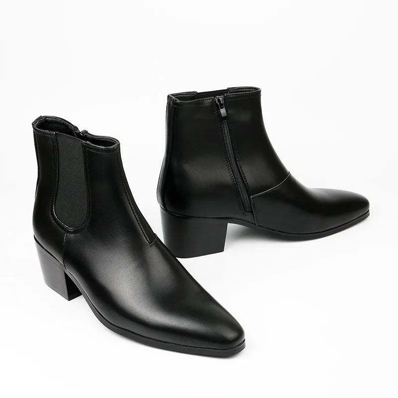 New Chelsea Boots for Men Fashion High Heels Short Boots High Top Platform Boots Men's Shoes Height Increase Botas Para Hombre