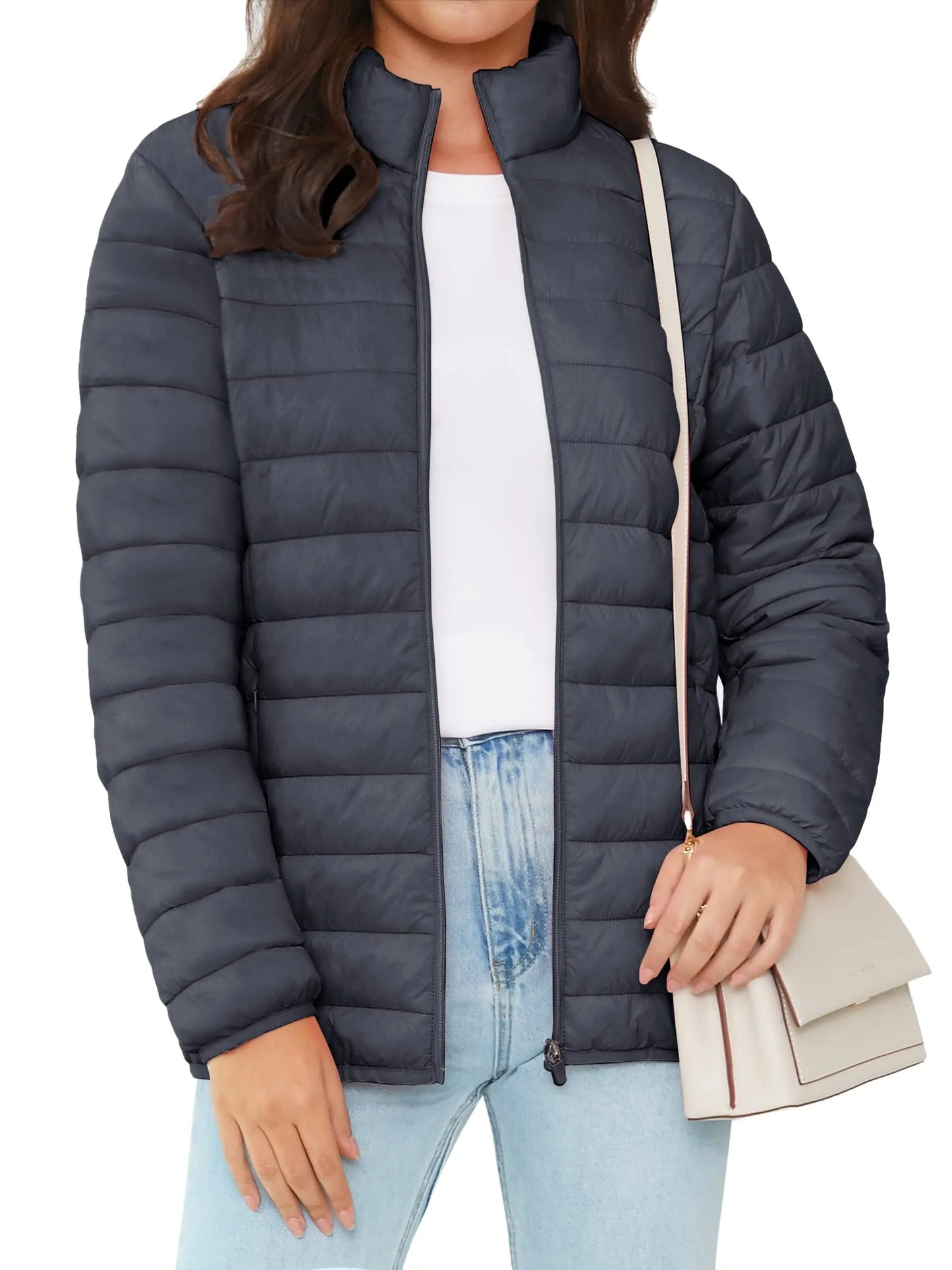 TACVASEN Full Zip Up Puffer Jacket Womens Winter Lightweight Quilted Down Warm Coats Casual Windbreaker Oversize Outwear Outdoor