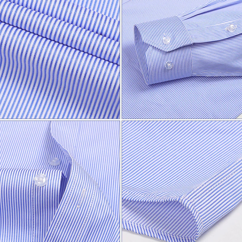 8XL Formal Office Wear 100 Cotton Long Sleeve Shirt for Men Business Casual Striped Work Shirt Men Long Sleeve White Black Blue