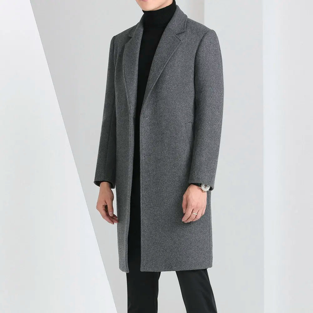 Winter Autumn Men's Timeless Woolen Overcoat Grey Navy Black Burgundy Notched Collar Design Cashmere Coat Plus Size Menswear