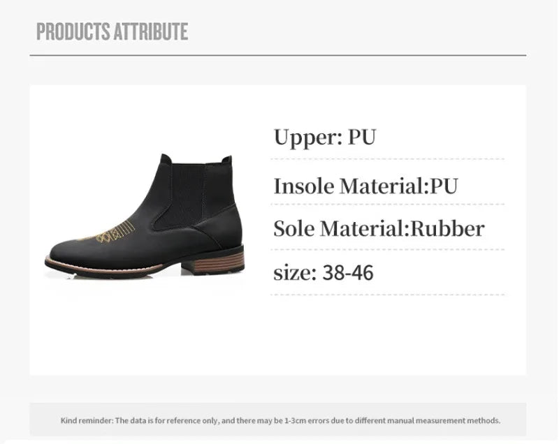 Men's Chelsea Boots High Quality Casual Leather Boots Retro Ankle Boots for Men Embroidery Western Cowboy Boot Botas Masculinas