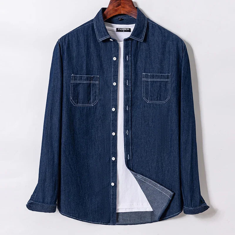 2023 Denim Pocket Design Shirt Classic 100% Cotton  Long-Sleeve  Fashion Embroider Comfortable Clothes