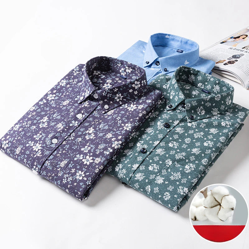 New in shirt plus size 7XL100%cotton fashion long-sleeve shirts for men casual print striped tops elegants single pocket clothes