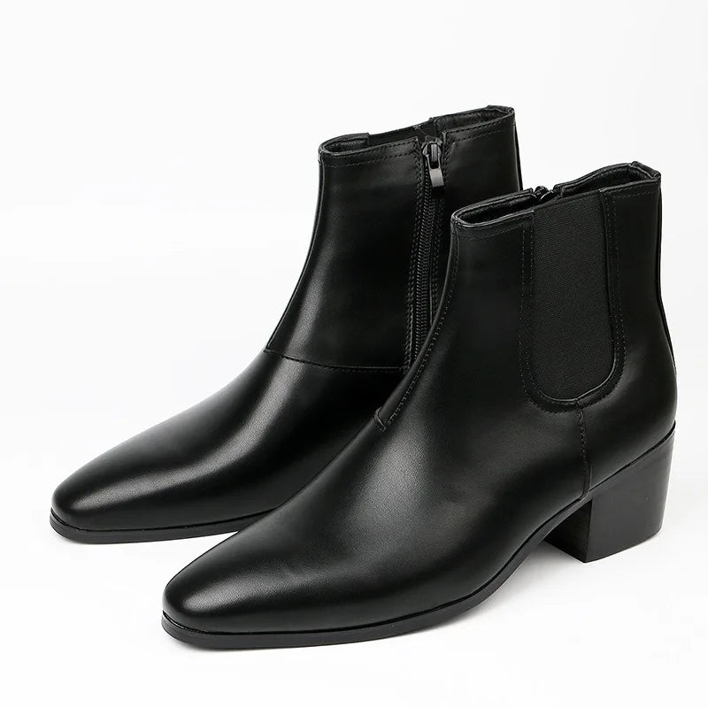 New Chelsea Boots for Men Fashion High Heels Short Boots High Top Platform Boots Men's Shoes Height Increase Botas Para Hombre