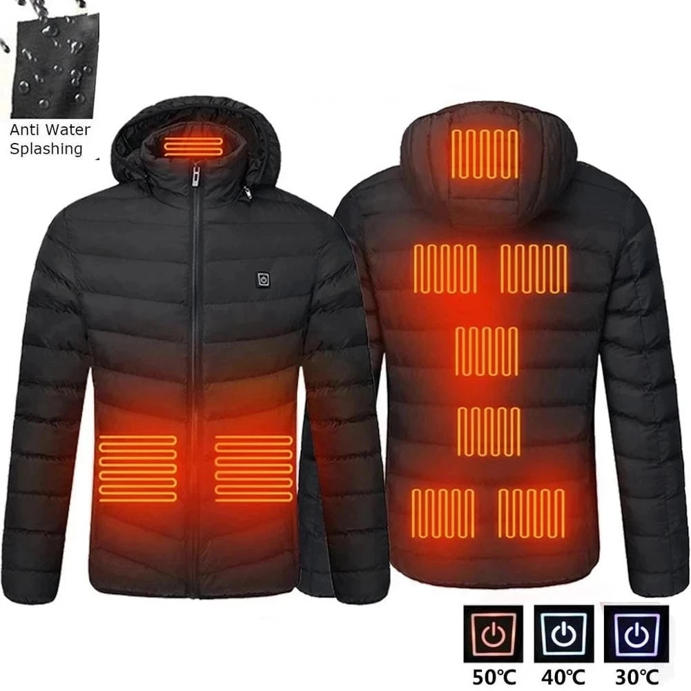 2023NEW Men Heated Jackets Outdoor Coat USB Electric Battery Long Sleeves Heating Hooded Jackets Warm Winter Thermal Clothing