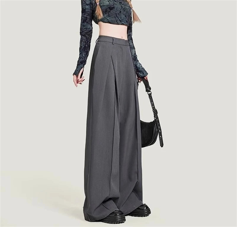 Women's Grey Baggy Suits Pants Vintage Y2k Pants Harajuku Aesthetic Office Ladies High Waist Trousers Fashion 2000s Clothes 2024