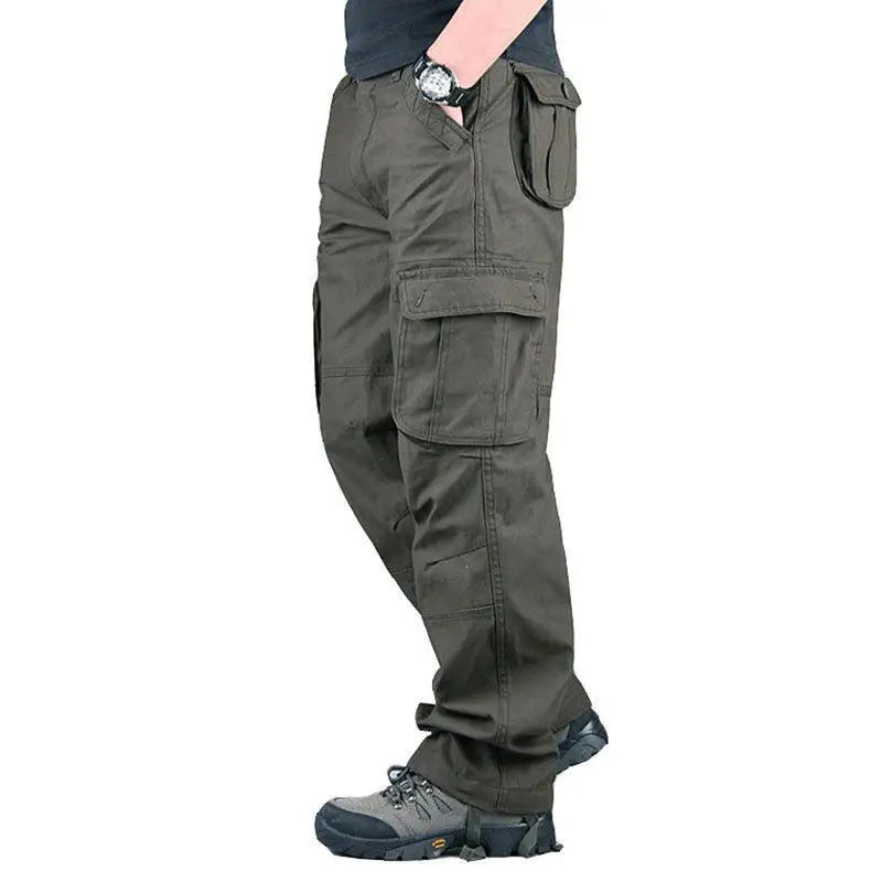 Solind Cotton Multi Flap Pockets Men's Straight Leg Cargo Pants Loose Casual Outdoor Pants Men's Work Pants For Hiking Tactical