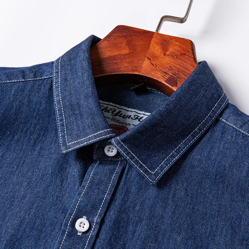 2023 Denim Pocket Design Shirt Classic 100% Cotton  Long-Sleeve  Fashion Embroider Comfortable Clothes