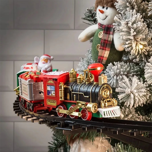 Electric Operate Railway Train with Music, Railway Car Toys, Christmas Tree Decoration Track Train Toys, Kids Christmas Gifts