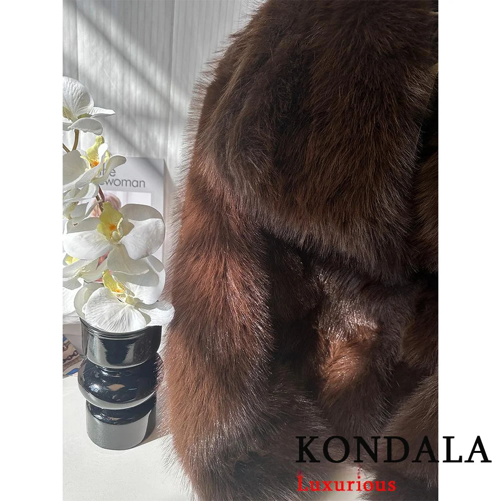 KONDALA Casual Brown Thick Fur Jackets Women Long Sleeve V Neck Autumn Winter Faux Fur Coats Fashion 2025 Streetwear Outwears