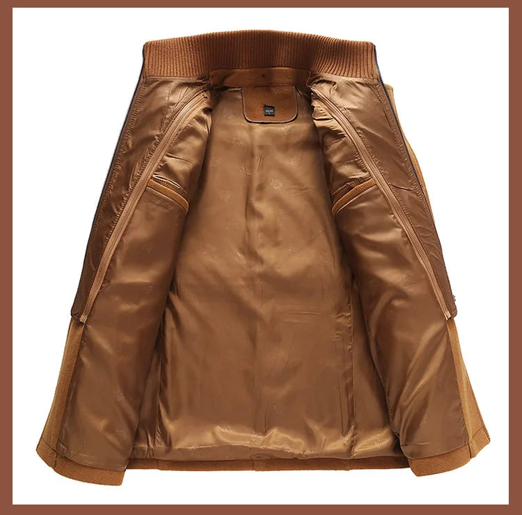 Men's Autumn Winter Fashion High-End Atmosphere Long Thickened Wool Overcoat Middle-Aged Men's Stylish Woolen Coat