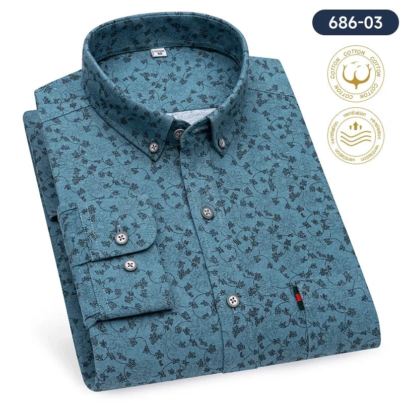 New in shirt plus size 7XL100%cotton fashion long-sleeve shirts for men casual print striped tops elegants single pocket clothes