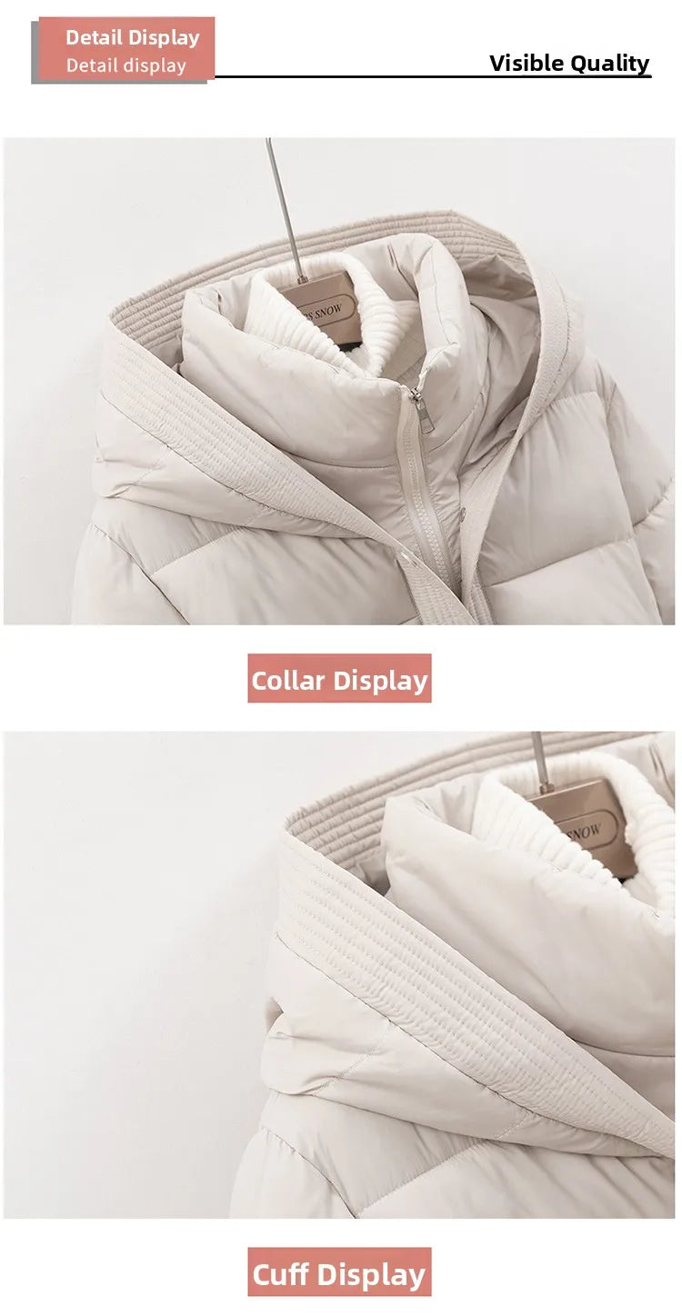 ort Padded Cotton Jaet Women Thiened Winter Coat with Hoodie Slimming Design Waist-Cinching Trendy Outerwear