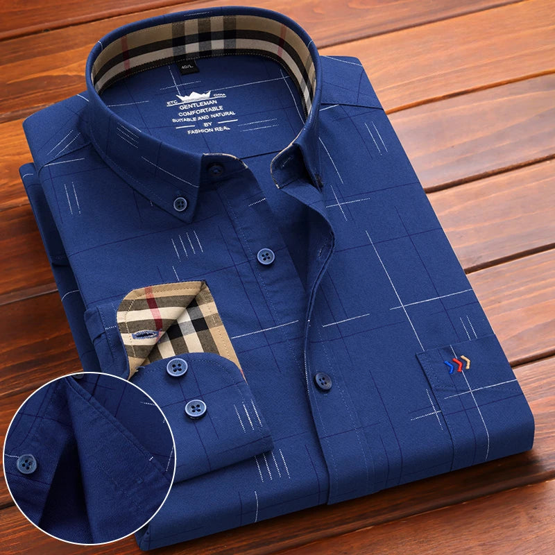 New in shirt 100%cotton oxford long-sleeve shirts for men slim fit formal plain shirt hight qulity plaid soft office clothes