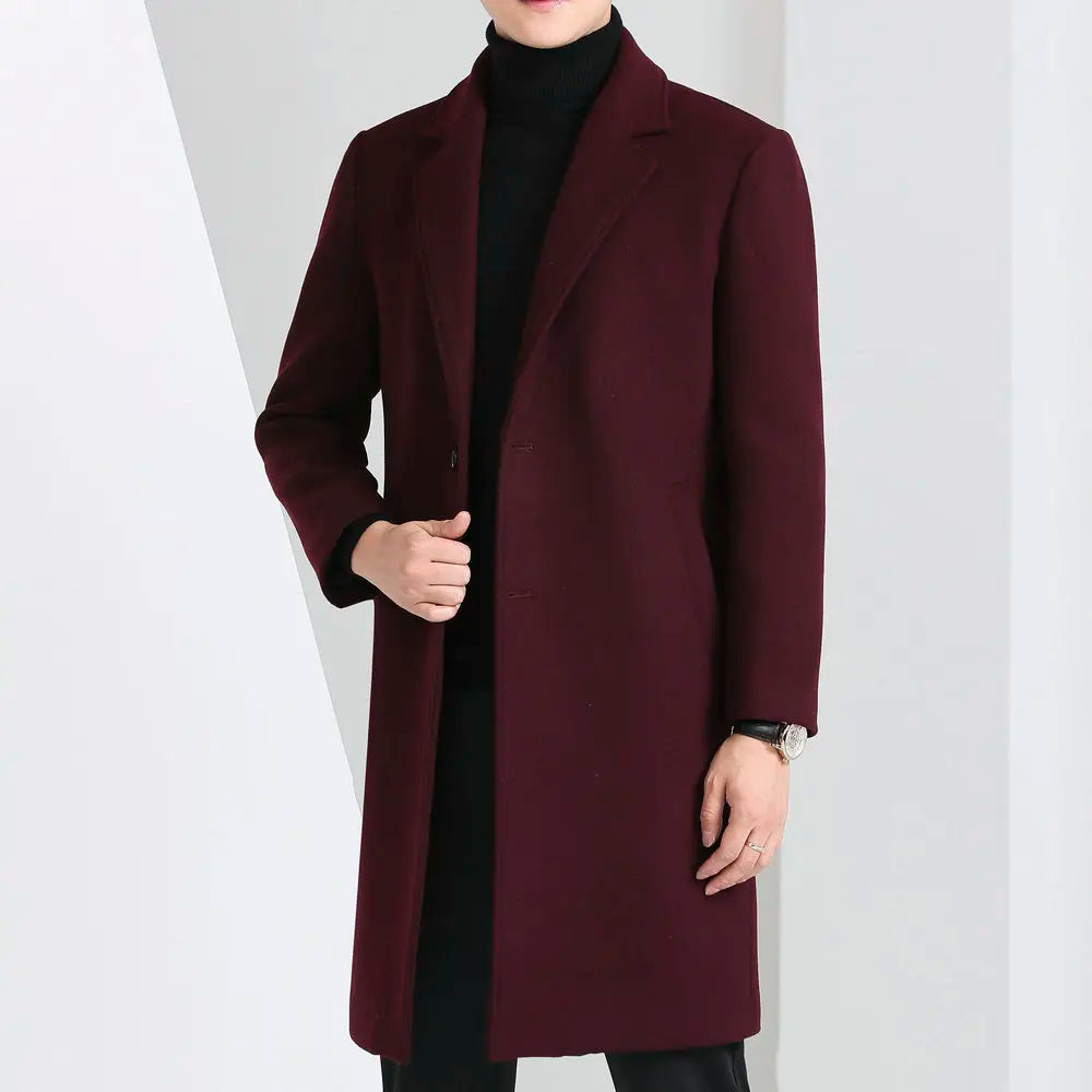 Winter Autumn Men's Timeless Woolen Overcoat Grey Navy Black Burgundy Notched Collar Design Cashmere Coat Plus Size Menswear