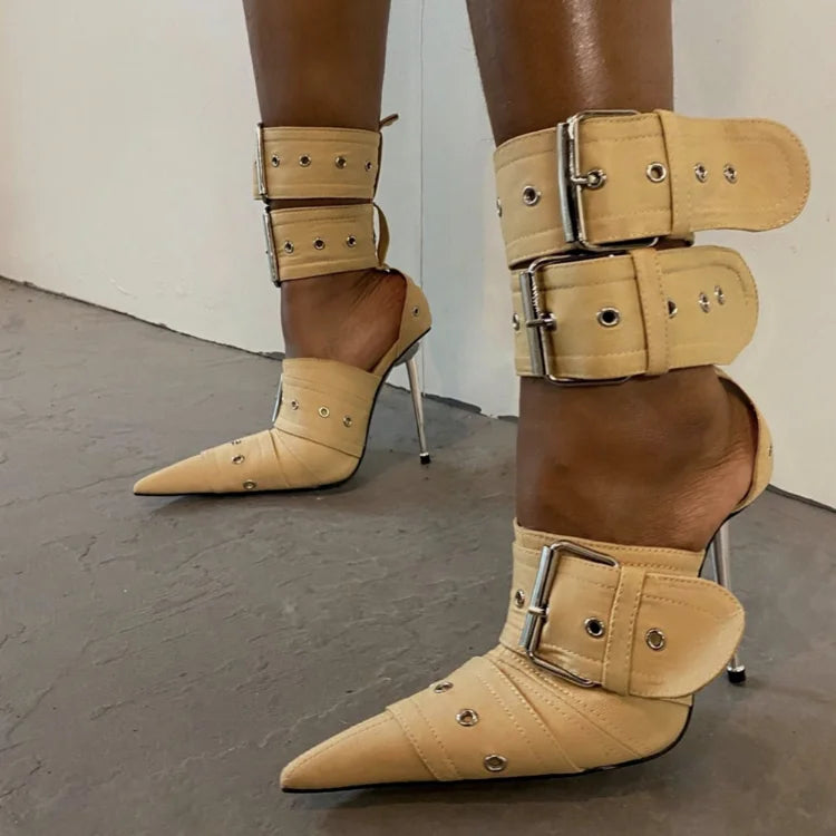 Blue Denim Metal Rivet Buckle Silvery Over Knee Boots Women Sexy Punk Style Silver Belt Buckle 12cm High Heel Sandals Size 34-43