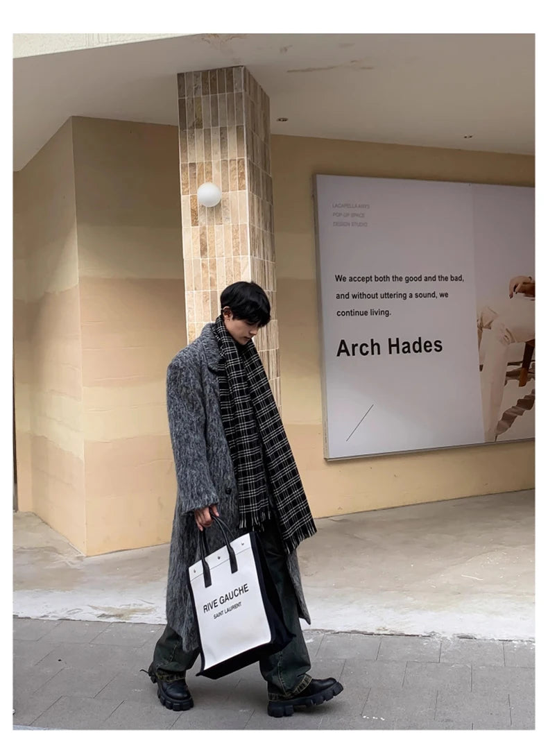 Mauroicardi Autumn Winter Oversized Long Thicken Warm Grey Woolen Coat Men Shoulder Pads Double Breasted Wool & Blends Overcoat