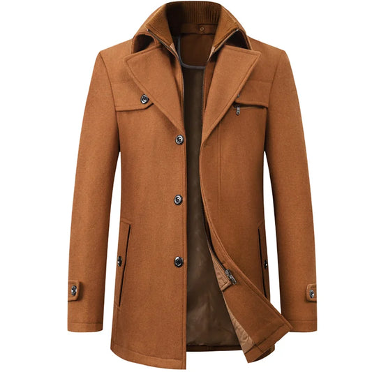 Men's Autumn Winter Fashion High-End Atmosphere Long Thickened Wool Overcoat Middle-Aged Men's Stylish Woolen Coat
