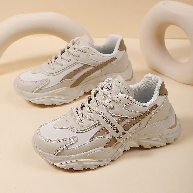 Casual Leather Sneakers for Women Autumn Winter Comfortable Walking Shoes Fashion Patchwork Thick Bottom Sports Shoes Female