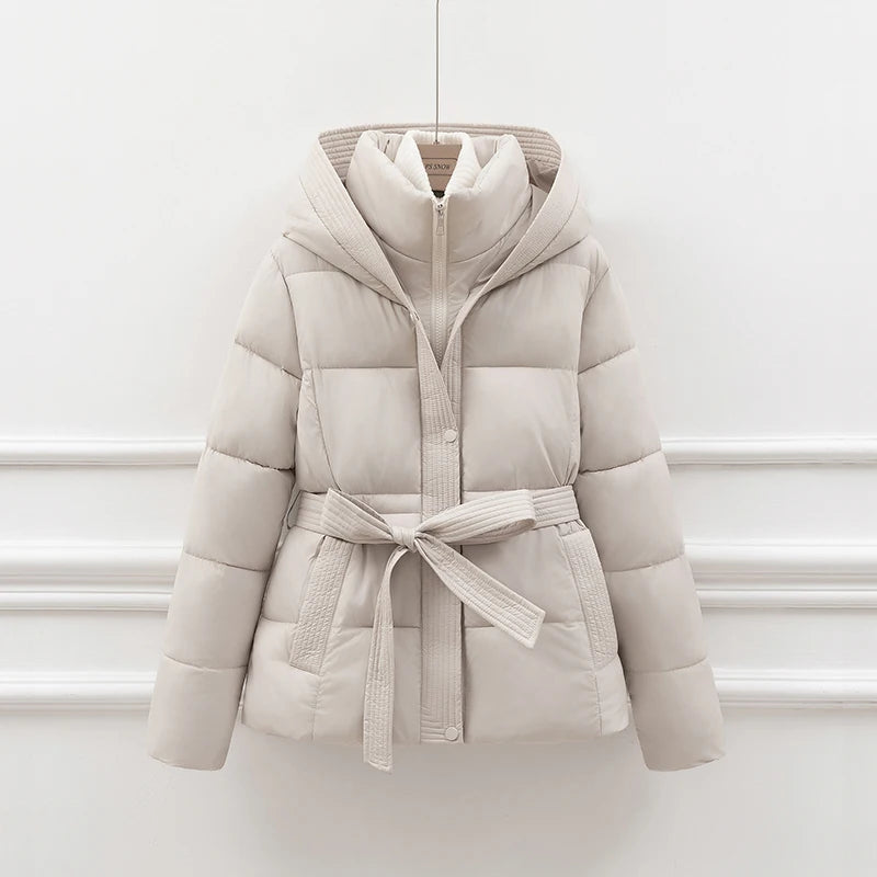 ort Padded Cotton Jaet Women Thiened Winter Coat with Hoodie Slimming Design Waist-Cinching Trendy Outerwear