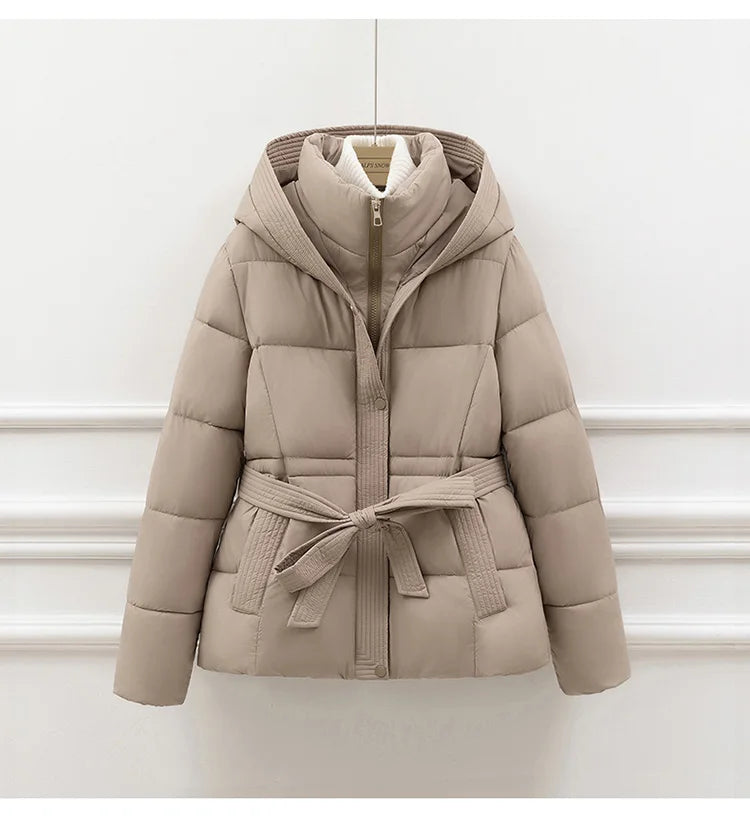 ort Padded Cotton Jaet Women Thiened Winter Coat with Hoodie Slimming Design Waist-Cinching Trendy Outerwear