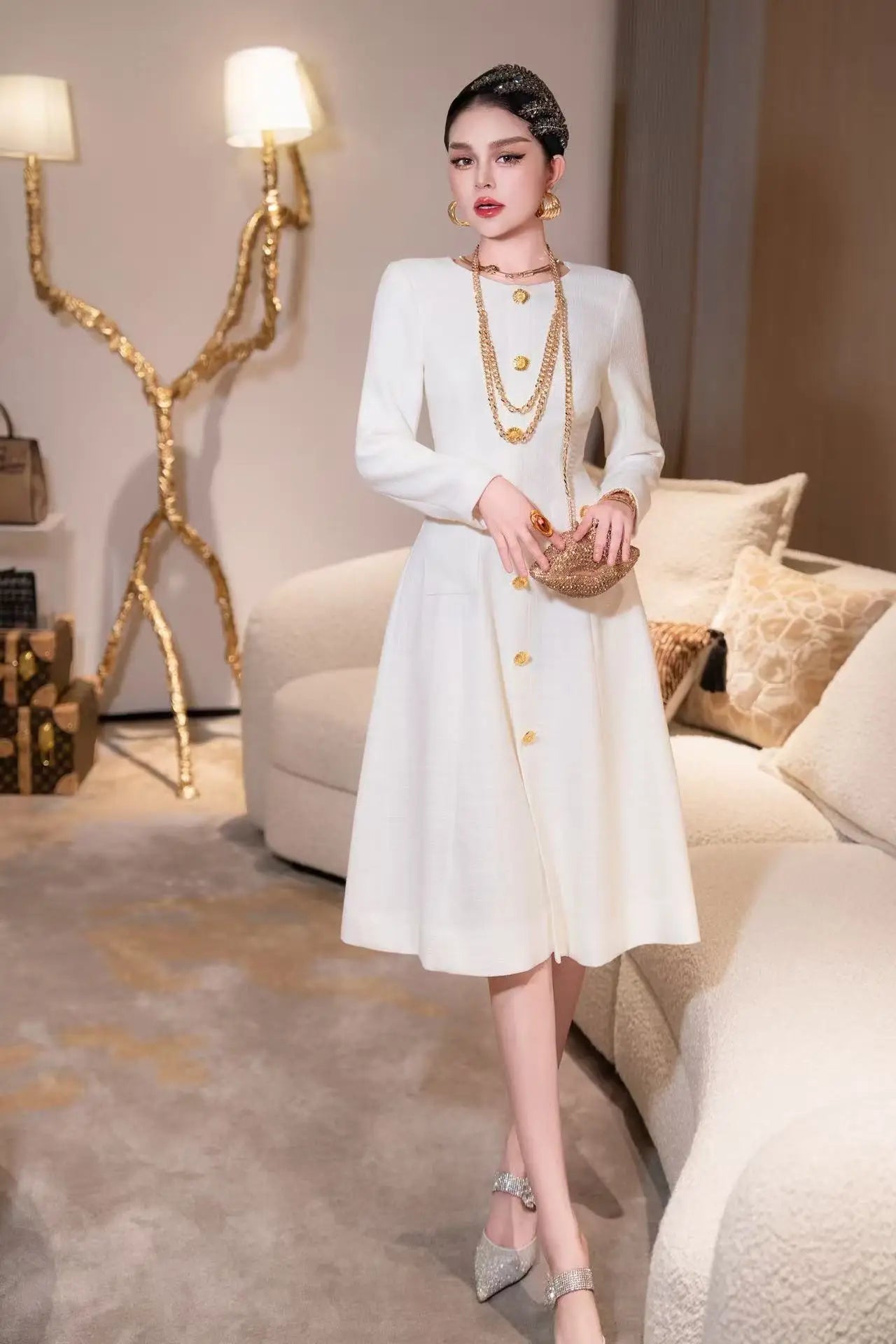 ZJYT New Arrivals Autumn Dresses for Women 2025 Elegant Designer Long Sleeve Single Breasted Party Yellow Dress with Belt