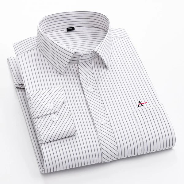 Além de tamanho grande 2023 m-5xl ajuste fino dos homens negócios casual camisa de mangas compridas clássico listrado masculino