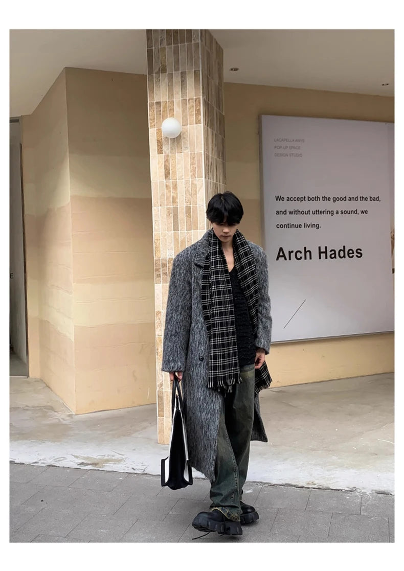 Mauroicardi Autumn Winter Oversized Long Thicken Warm Grey Woolen Coat Men Shoulder Pads Double Breasted Wool & Blends Overcoat