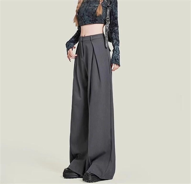 Women's Grey Baggy Suits Pants Vintage Y2k Pants Harajuku Aesthetic Office Ladies High Waist Trousers Fashion 2000s Clothes 2024